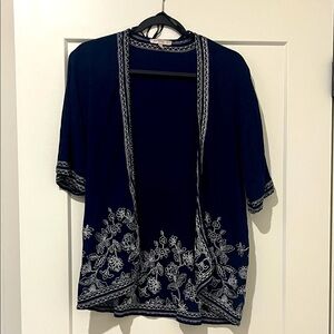 Blu Pepper Dark Blue Kimono with White Embroidery